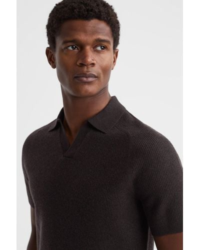 Reiss Mortimer - Chocolate Wool Open-collar Polo Shirt - Black
