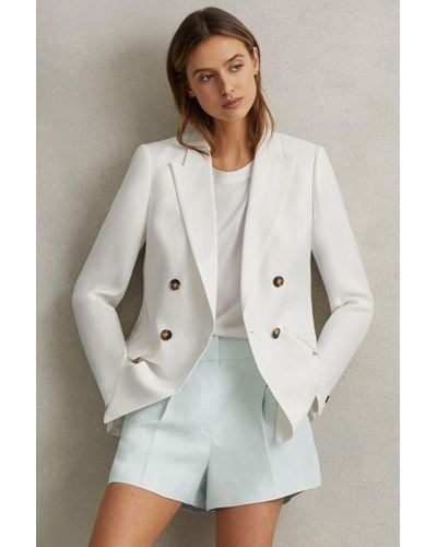 Reiss Lori - Blue Viscose-linen Front Pleat Suit Shorts - Grey