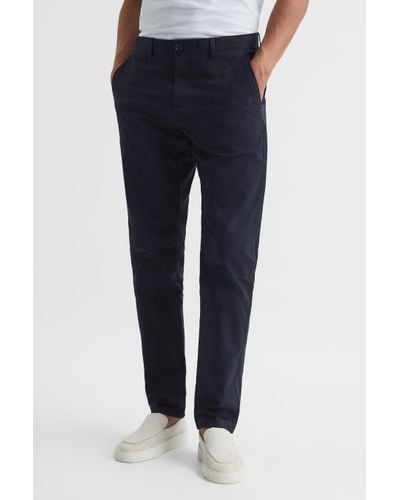 Reiss Pitch - Navy Slim Fit Washed Chinos - Blue