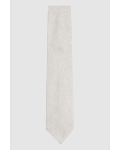 Reiss Sistine - Ivory Silk Blend Jacquard Paisley Print Tie, One - White