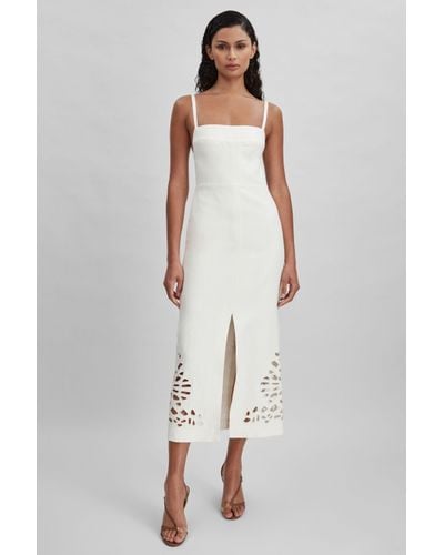 Acler Linen Blend Cut-out Midi Dress - White