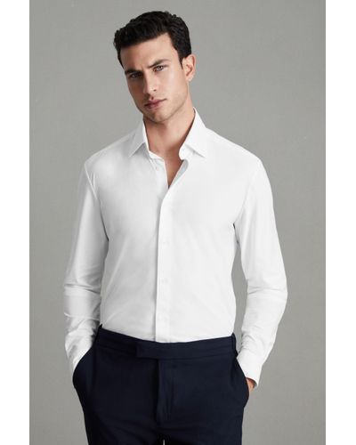 Reiss Voyager - White Slim Fit Button-through Travel Shirt, M
