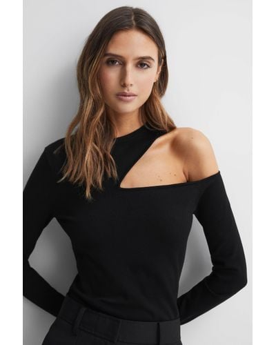 Reiss Lucille - Black Fitted Cut-out Long Sleeve Top