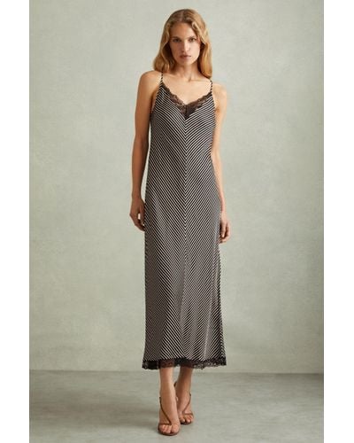 Reiss Camilla - Black Striped Lace Trim Midi Dress, 6