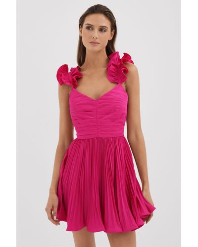 AMUR Ruffle Strap Pleated Mini Dress - Pink
