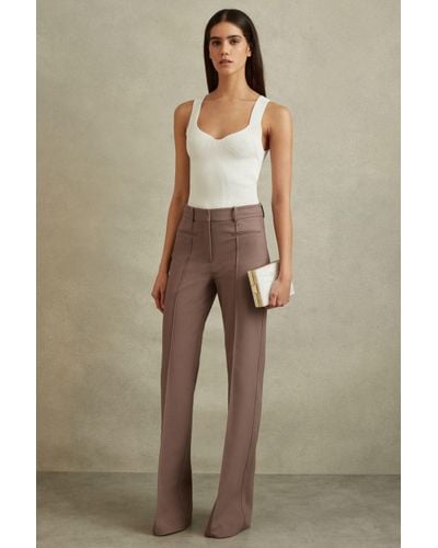 Reiss Claude - Mink Neutral High Rise Flared Trousers - Natural