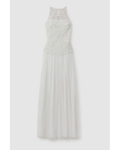 Raishma Embellished High Neck Maxi Dress - White