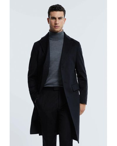 Reiss Tycho - Navy Atelier Cashmere Single Breasted Coat - Blue