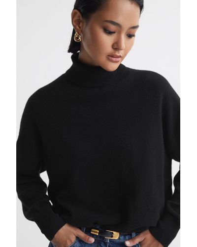 Reiss Mabel - Black Fitted Cashmere Roll Neck Top