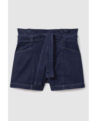 PAIGE Belted Denim Shorts - Blue