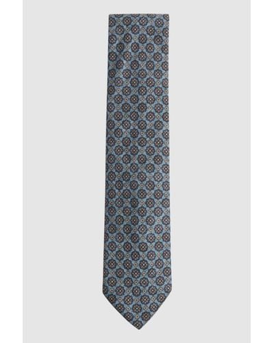 Reiss Antioco - Blue Melange/navy Silk Floral Medallion Tie, - Grey