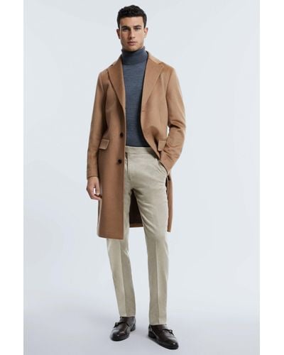 Reiss Tycho - Camel Atelier Cashmere Single Breasted Coat - Natural
