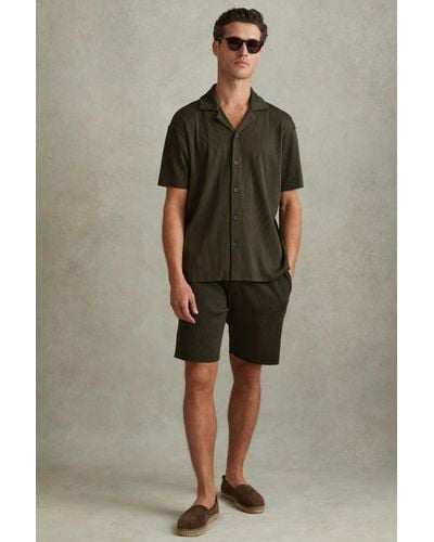 Reiss Conor - Green Ribbed Elasticated Waist Shorts