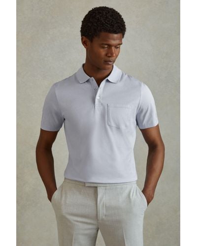 Reiss Austin - Soft Blue Mercerised Cotton Polo Shirt, S - Grey