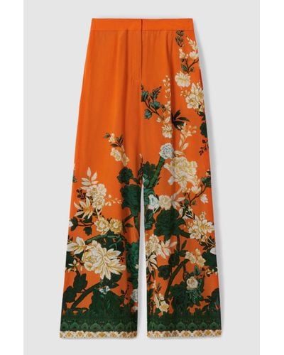 Raishma Silk Printed Wide-leg Trousers - Orange