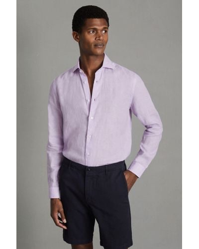 Reiss Ruban - Orchid Linen Button-through Shirt - Purple