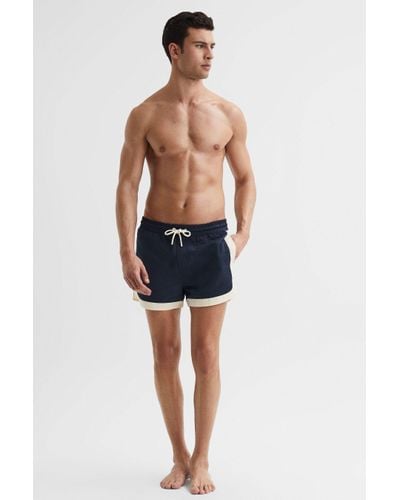 Reiss Surf - Navy/white Drawstring Contrast Swim Shorts, Xs - Blue
