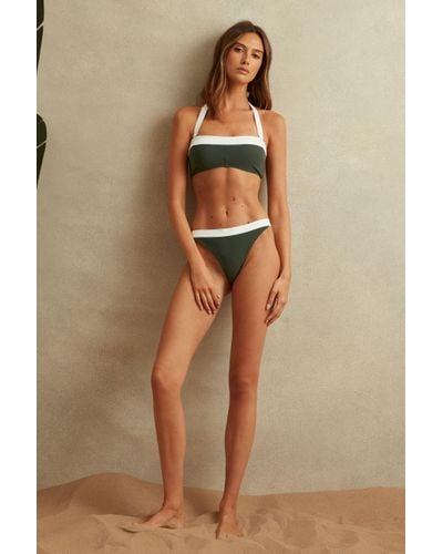 Reiss Nala - Dark Green/white Contrast Trim Bikini Bottoms - Natural
