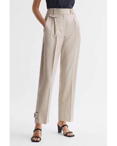 Reiss River - Stone High Rise Cropped Tapered Trousers, Us 0 - Natural