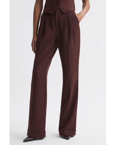 PAIGE High Rise Rolled Hem Suit Trousers - Red