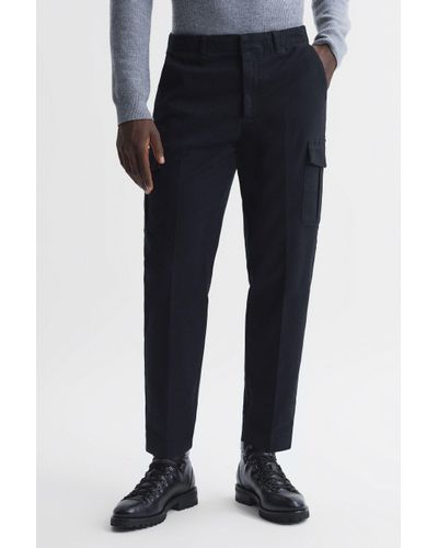 Reiss Thunder - Steel Blue Tapered Brushed Cotton Cargo Trousers