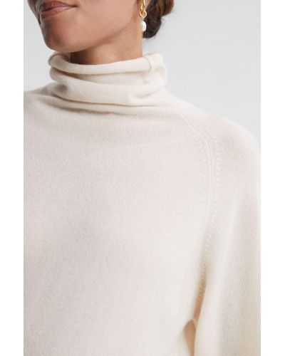 Reiss Florence - Cream Relaxed Cashmere Roll Neck Top - White