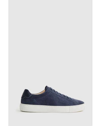 Reiss Suede - Airforce Blue Finley Suede Suede Trainers, Uk 7 Eu 41
