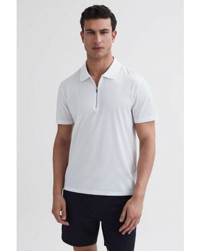 Reiss Belfry - White Mercerised Egyptian Cotton Polo Shirt, Uk X-large
