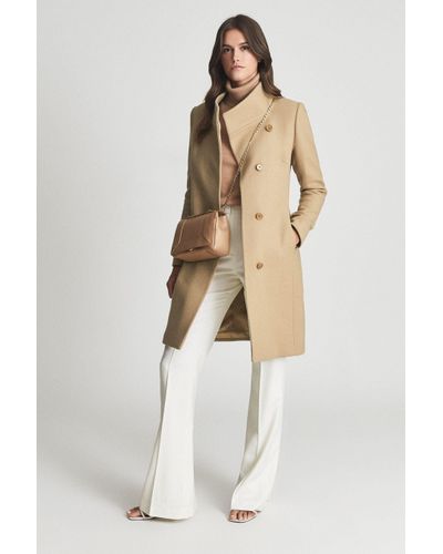 Reiss Mia - Camel Wool Blend Mid Length Coat - White