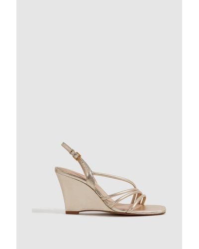 Reiss Anya - Gold Leather Strappy Wedge Heels - White