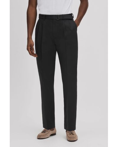Reiss Liquid - Black Relaxed Tapered Belted Trousers