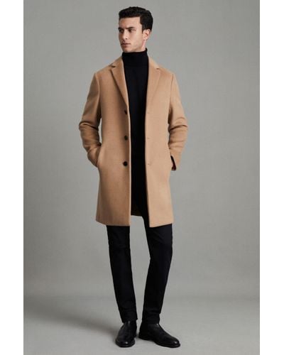 Reiss Gable - Camel Wool Blend Single Breasted Epsom Overcoat - White