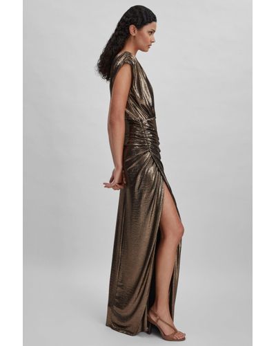 Halston Metallic Ruched Maxi Dress