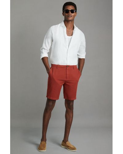 Reiss Ezra - Rust Cotton Blend Internal Drawstring Shorts - Grey