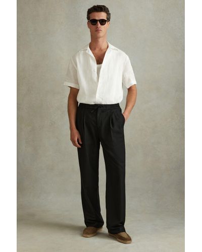 Reiss Arden - Black Relaxed Twill Drawstring Trousers - Natural