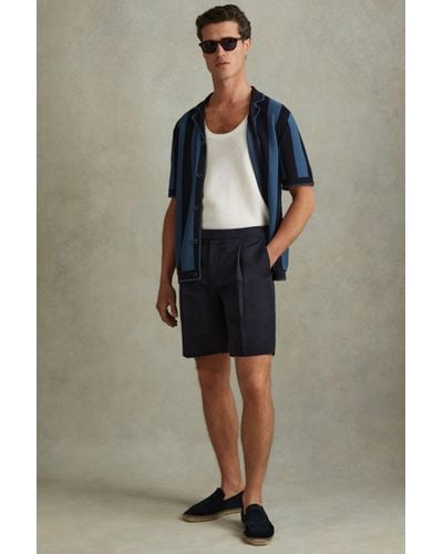 Reiss Con - Navy Cotton Blend Adjuster Shorts - Blue