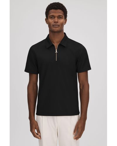 Reiss Floyd - Black Slim Fit Half-zip Polo Shirt