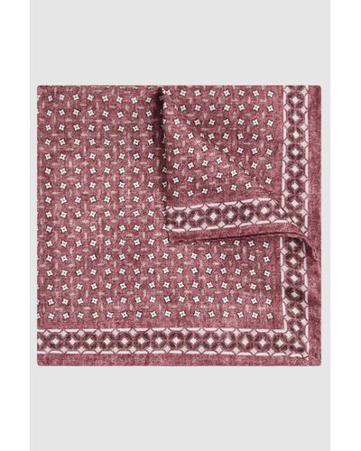 Reiss Nicolo - Dusty Rose Silk Floral Print Pocket Square - Pink