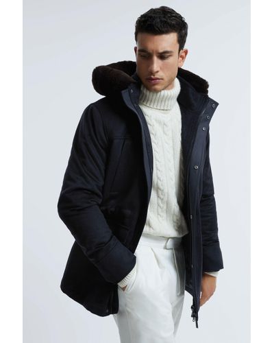 ATELIER Cashmere Removable Faux Fur Hooded Coat - Black