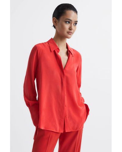 Reiss Kia - Coral Silk Shirt, Us 14 - Red