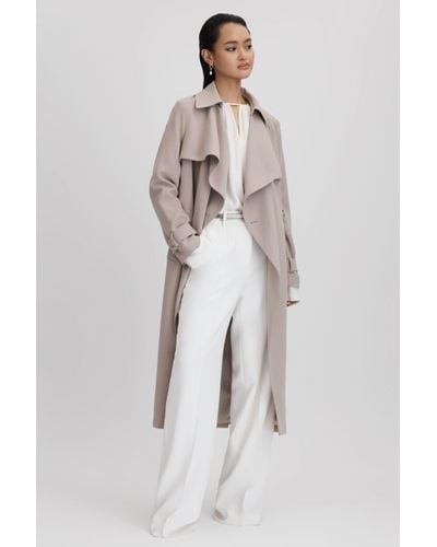 Reiss Etta - Mink Neutral Petite Double Breasted Belted Trench Coat - Multicolour