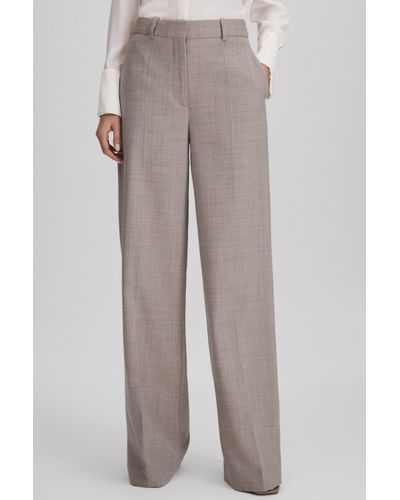 Reiss Hazel - Oatmeal Wool Blend Wide Leg Suit Trousers - Grey