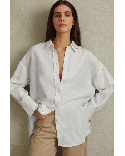 Reiss Sian - White Relaxed Fit Lyocell Linen Button Through Shirt - Natural