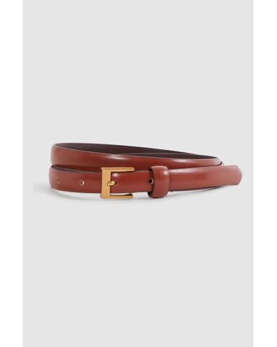 Reiss Holly - Tan Thin Leather Belt, M - Natural