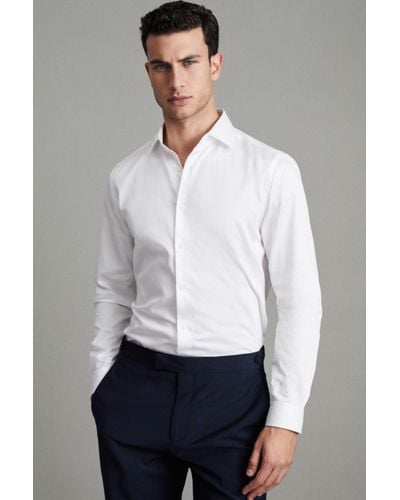 Reiss Remote - White Slim Fit Cotton Satin Cutaway Collar Shirt - Grey