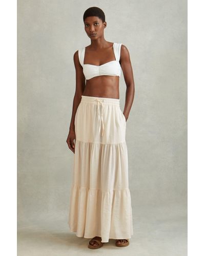 Reiss Tammy - Neutral Tiered Drawstring Maxi Skirt - Natural