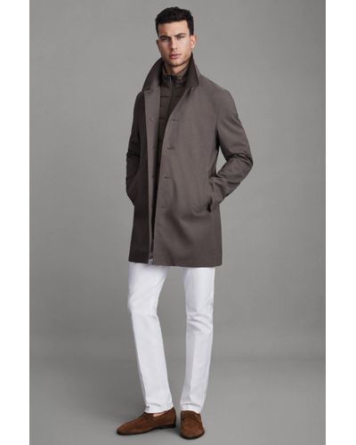 Reiss Perrin - Brown Jacket With Removable Funnel-neck Insert - Grey