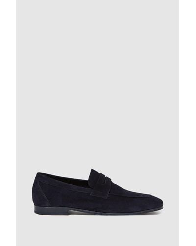 Reiss Bray - Navy Suede Slip On Loafers - Blue