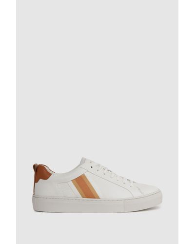 Reiss Fresh White Leather Side Stripe Trainers - Multicolour