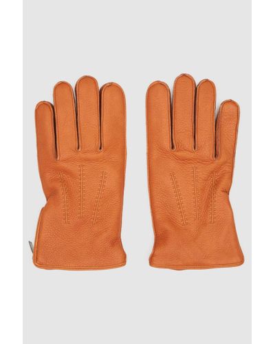 Reiss Iowa - Tan Iowa Leather Gloves - Orange